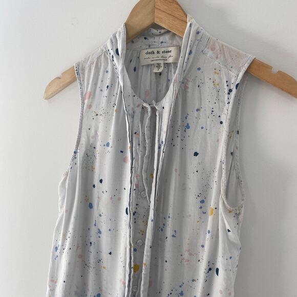 Cloth & Stone Anthropologie Paint Splattered Button Up Tank Size Small - Picture 4 of 6